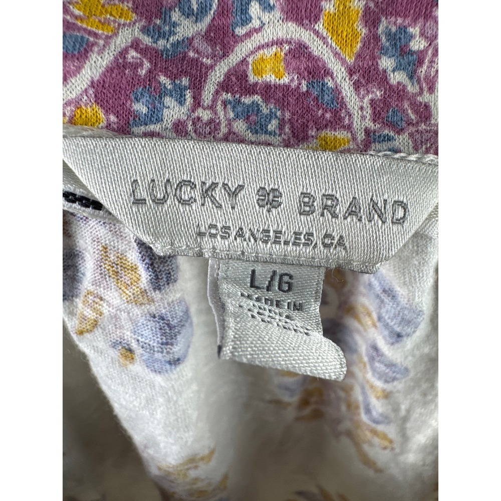 Lucky Brand Floral Peasant Top Womens Large Cream Purple Boho Puff Sleeve - Picture 5 of 8